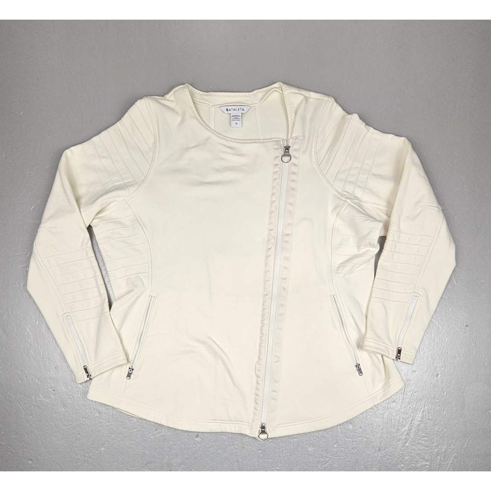 Athleta‎ Magnolia Moto Jacket Womens XL White Casual Full-Zip with Pockets